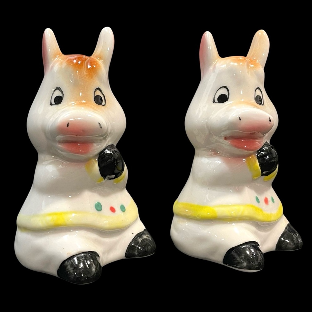 Vintage 1950s Anthropomorphic Donkey Smiling Salt and Pepper Shakers Set Japan